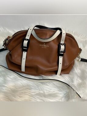 Kate Spade Brown Leather Bag with White Strap Accents